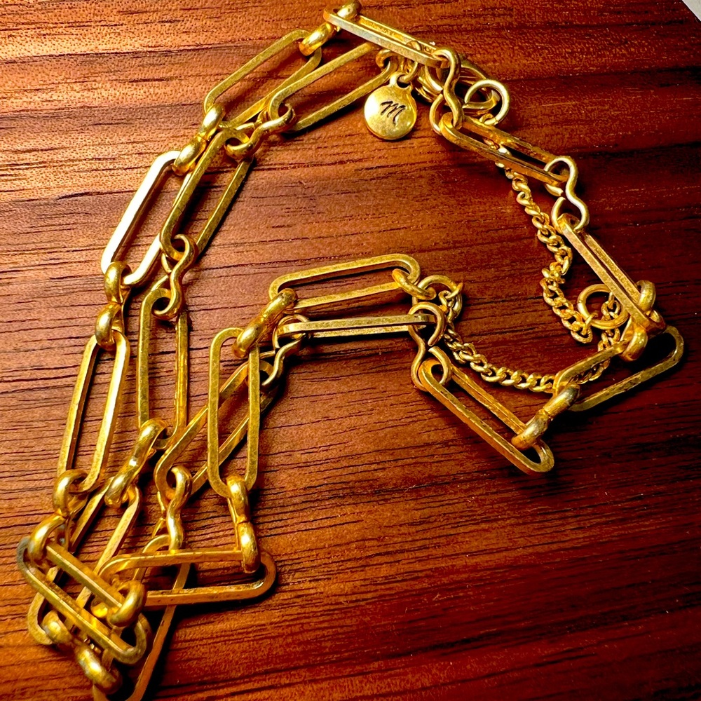 Madewell Paperclip Necklace Gold Tone Lobster Clasp Adjustable 15”-18”